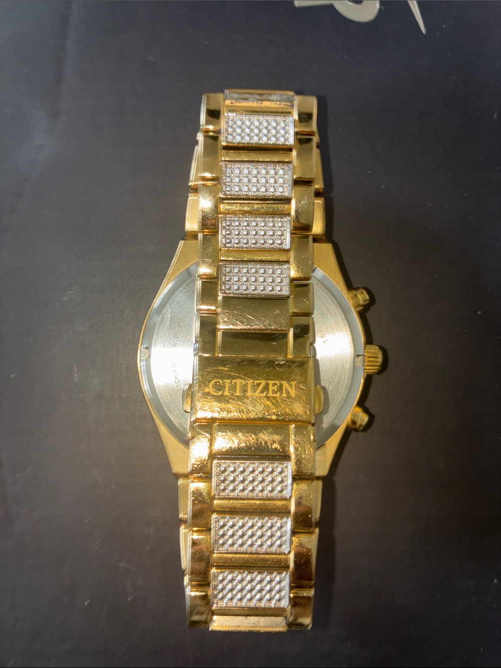 Citizen Gold-Tone Men’s Chronograph Watch with Black Dial and Crystal Accents - Picture 3 of 3